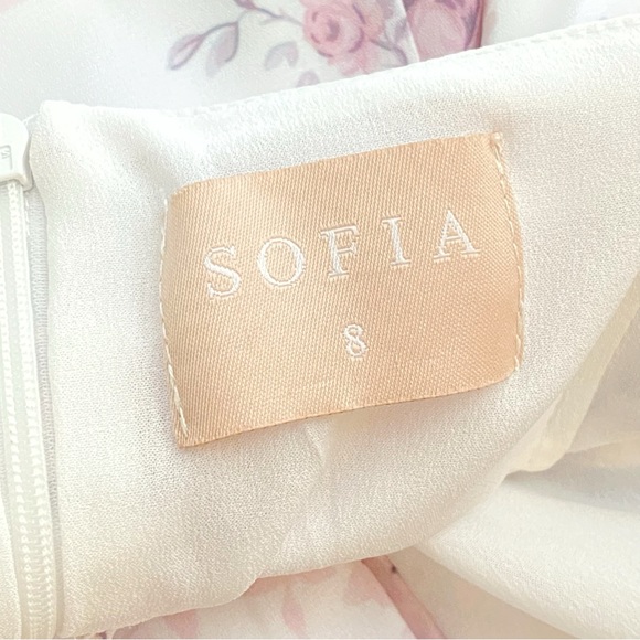 SOFIA THE LABEL white pink floral print GG tie front puffy sleeve mini dress - Picture 10 of 12